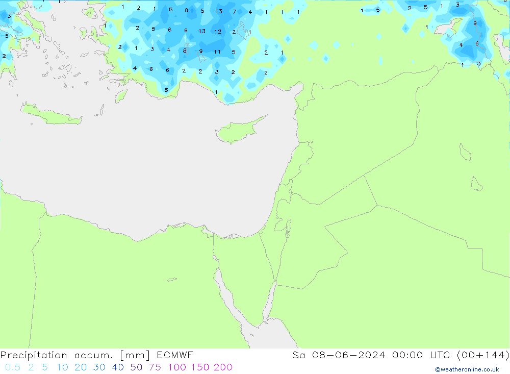 Precipitation accum. ECMWF So 08.06.2024 00 UTC