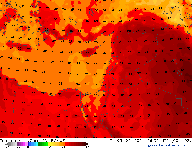 Temperatuurkaart (2m) ECMWF do 06.06.2024 06 UTC