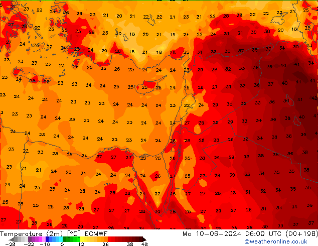 Temperature (2m) ECMWF Mo 10.06.2024 06 UTC