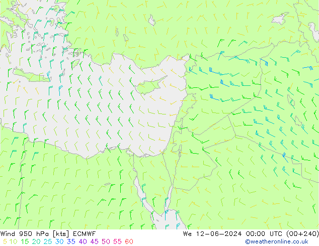 Vento 950 hPa ECMWF mer 12.06.2024 00 UTC