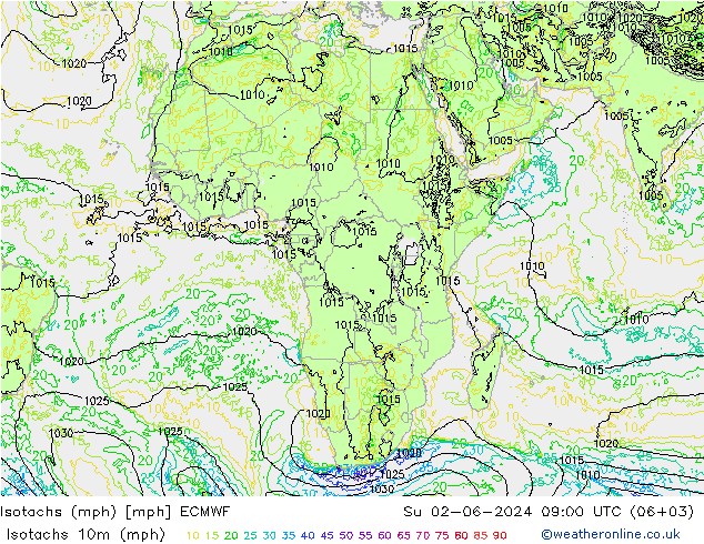 Isotachs (mph) ECMWF dom 02.06.2024 09 UTC