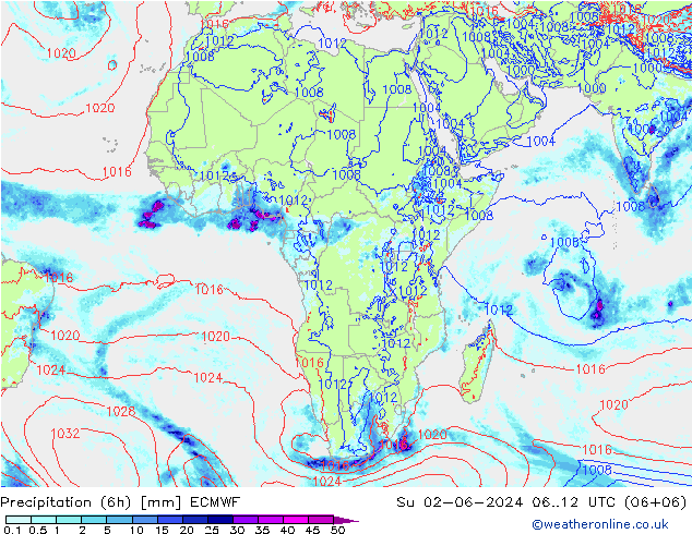 Z500/Rain (+SLP)/Z850 ECMWF Вс 02.06.2024 12 UTC