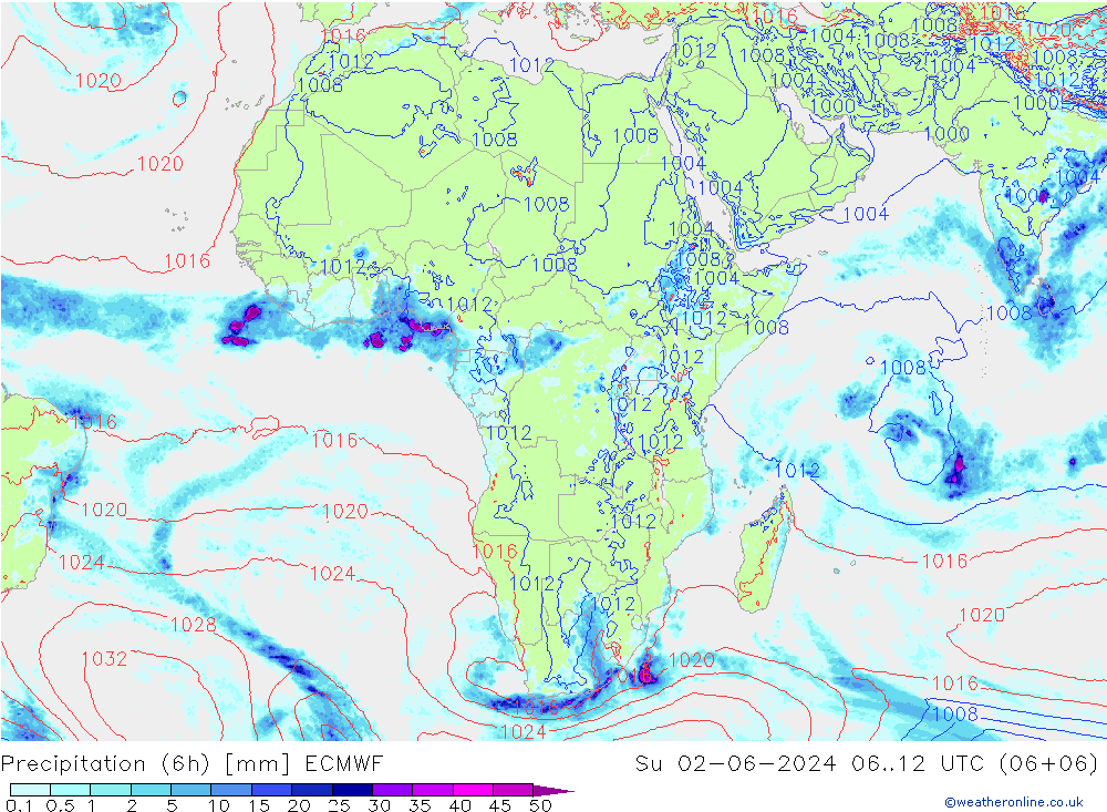 Z500/Rain (+SLP)/Z850 ECMWF Вс 02.06.2024 12 UTC