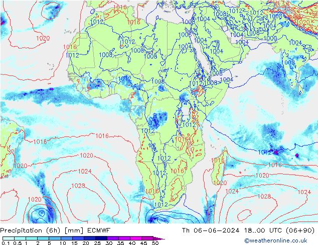 Totale neerslag (6h) ECMWF do 06.06.2024 00 UTC