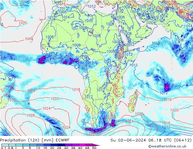 Precipitação (12h) ECMWF Dom 02.06.2024 18 UTC