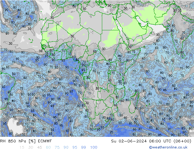 RH 850 hPa ECMWF So 02.06.2024 06 UTC