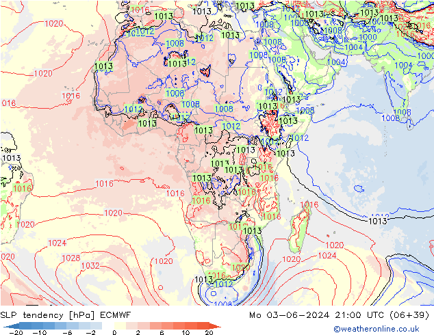 Tendenza di Pressione ECMWF lun 03.06.2024 21 UTC