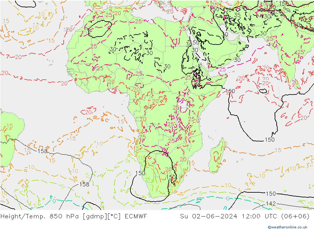 Z500/Rain (+SLP)/Z850 ECMWF Вс 02.06.2024 12 UTC