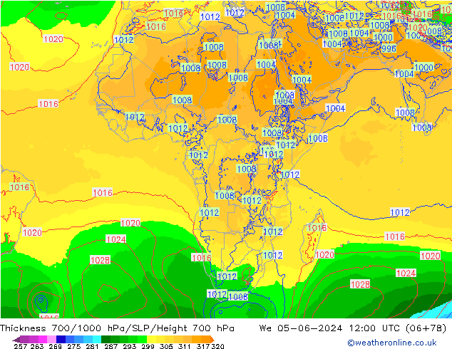 Thck 700-1000 hPa ECMWF We 05.06.2024 12 UTC