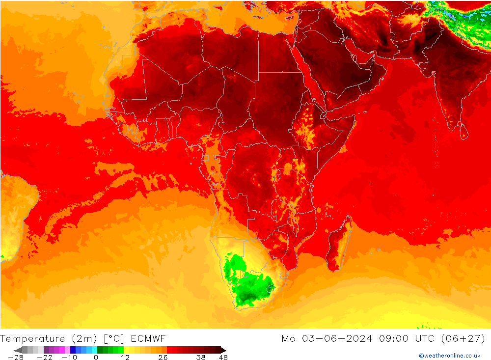 température (2m) ECMWF lun 03.06.2024 09 UTC