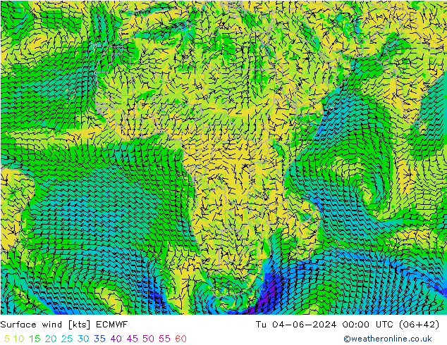 Surface wind ECMWF Út 04.06.2024 00 UTC