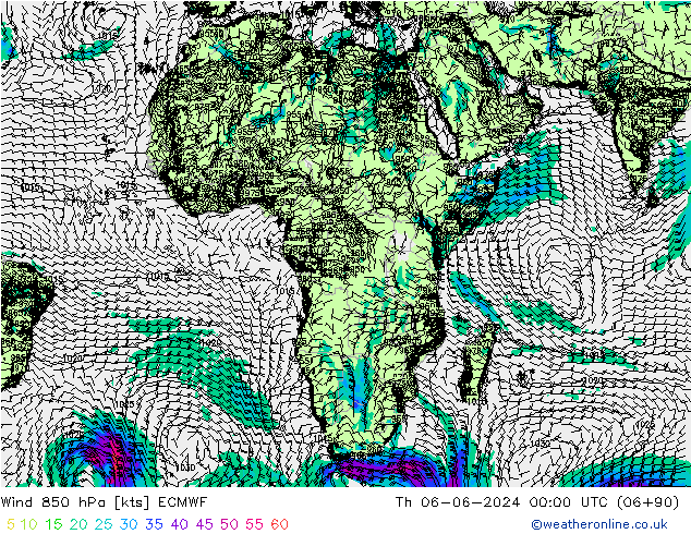 Wind 850 hPa ECMWF Do 06.06.2024 00 UTC