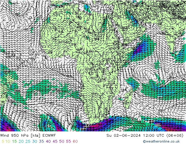 Vent 950 hPa ECMWF dim 02.06.2024 12 UTC