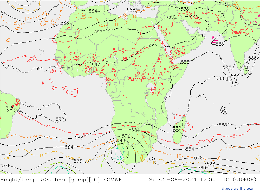 Z500/Rain (+SLP)/Z850 ECMWF Вс 02.06.2024 12 UTC