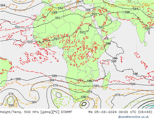 Z500/Yağmur (+YB)/Z850 ECMWF Çar 05.06.2024 00 UTC