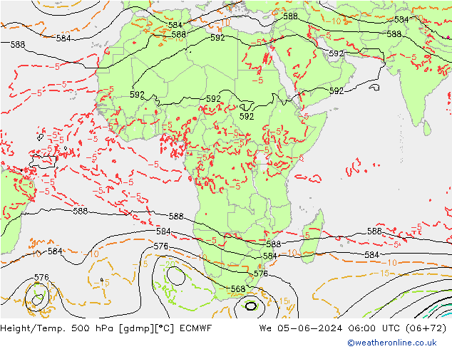 Z500/Rain (+SLP)/Z850 ECMWF śro. 05.06.2024 06 UTC