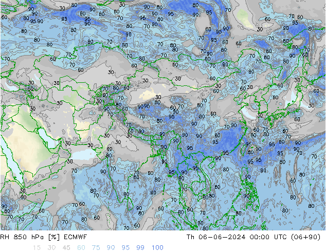 RH 850 hPa ECMWF czw. 06.06.2024 00 UTC