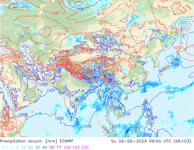 Totale neerslag ECMWF zo 02.06.2024 09 UTC
