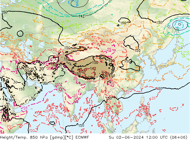 Z500/Rain (+SLP)/Z850 ECMWF Dom 02.06.2024 12 UTC