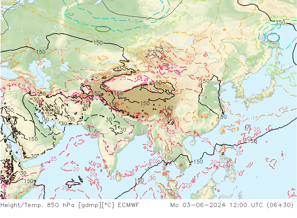 Z500/Rain (+SLP)/Z850 ECMWF Mo 03.06.2024 12 UTC