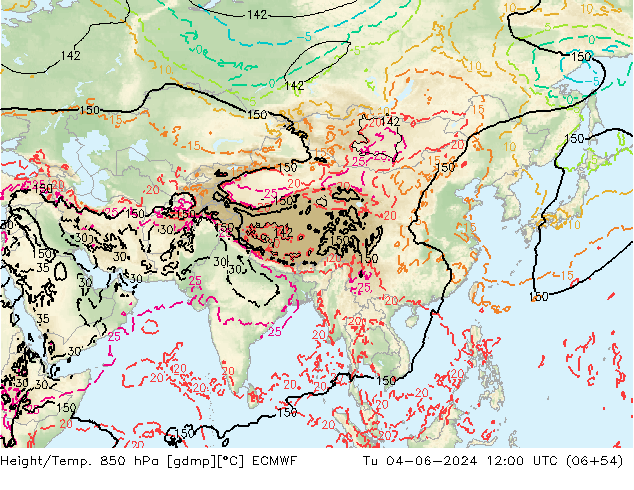 Z500/Rain (+SLP)/Z850 ECMWF Tu 04.06.2024 12 UTC