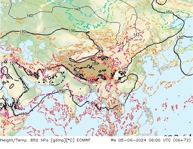 Height/Temp. 850 hPa ECMWF Qua 05.06.2024 06 UTC