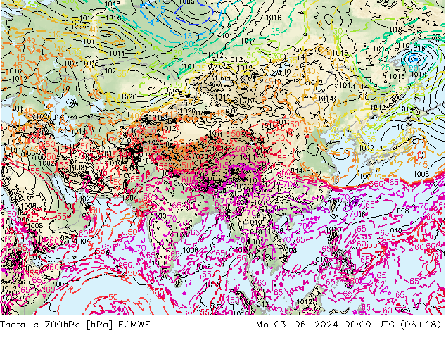 Theta-e 700гПа ECMWF пн 03.06.2024 00 UTC