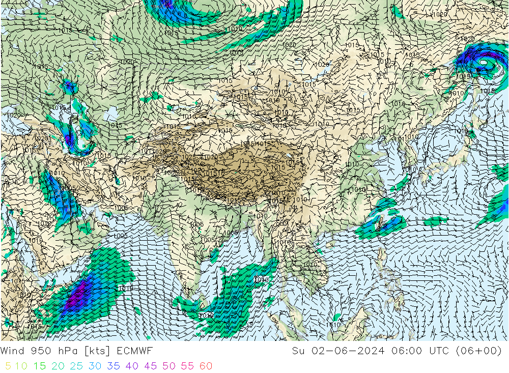 Wind 950 hPa ECMWF Su 02.06.2024 06 UTC