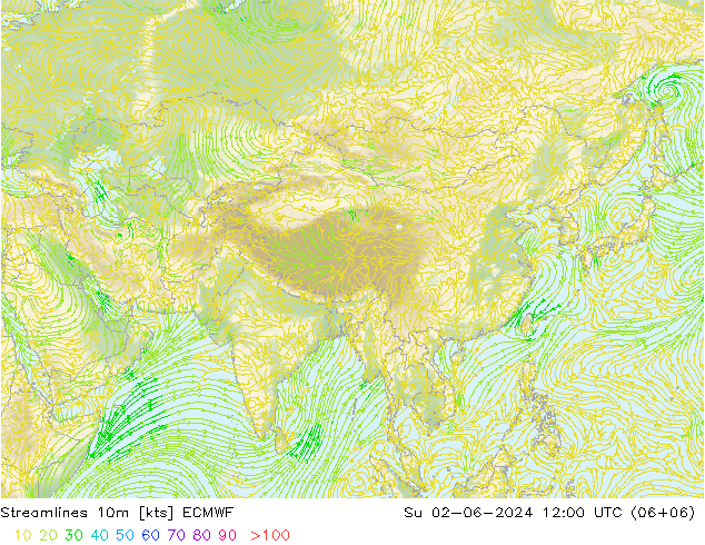 Streamlines 10m ECMWF Su 02.06.2024 12 UTC