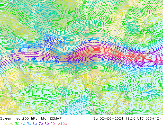 Ligne de courant 200 hPa ECMWF dim 02.06.2024 18 UTC