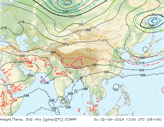 Z500/Rain (+SLP)/Z850 ECMWF Вс 02.06.2024 12 UTC