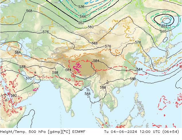 Z500/Rain (+SLP)/Z850 ECMWF Tu 04.06.2024 12 UTC