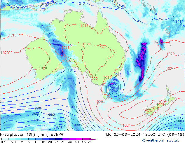 opad (6h) ECMWF pon. 03.06.2024 00 UTC