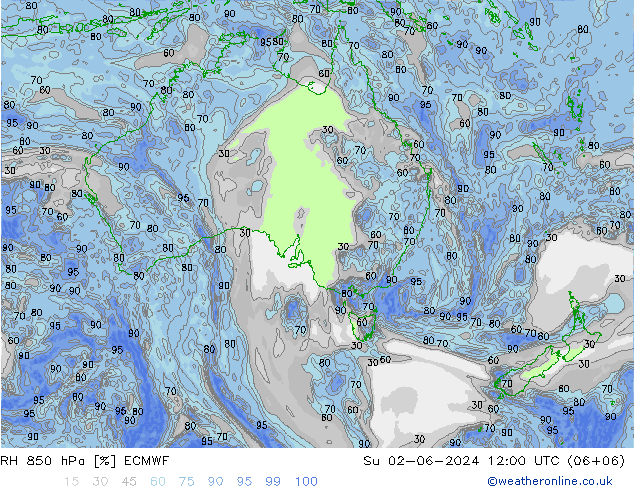 RH 850 hPa ECMWF So 02.06.2024 12 UTC