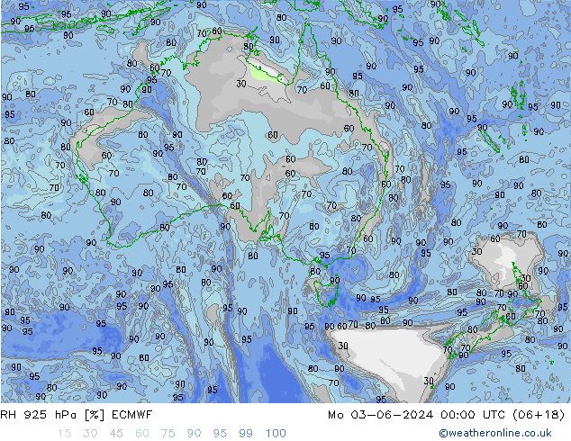Humidité rel. 925 hPa ECMWF lun 03.06.2024 00 UTC
