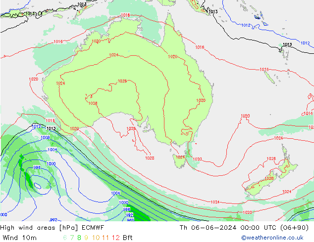 High wind areas ECMWF gio 06.06.2024 00 UTC