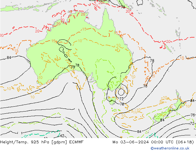 Height/Temp. 925 гПа ECMWF пн 03.06.2024 00 UTC