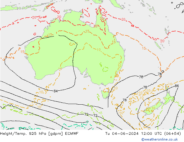 Height/Temp. 925 hPa ECMWF Di 04.06.2024 12 UTC