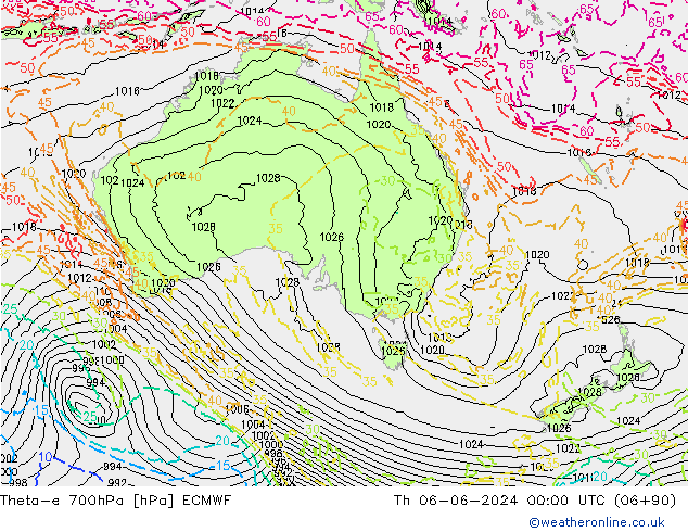 Theta-e 700hPa ECMWF Čt 06.06.2024 00 UTC