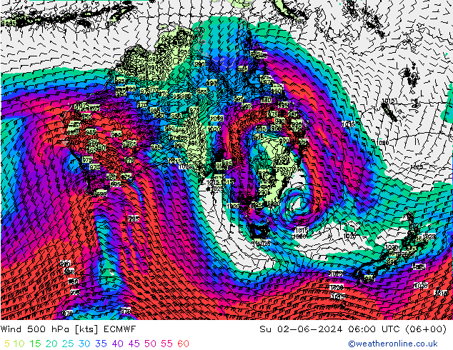 Wind 500 hPa ECMWF zo 02.06.2024 06 UTC