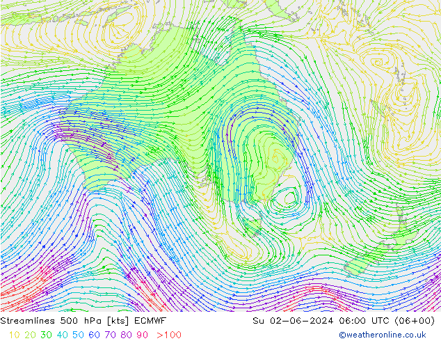 Stroomlijn 500 hPa ECMWF zo 02.06.2024 06 UTC