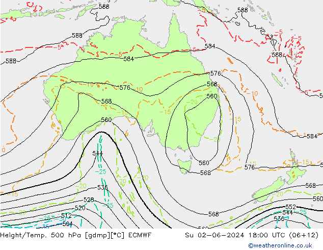 Height/Temp. 500 гПа ECMWF Вс 02.06.2024 18 UTC