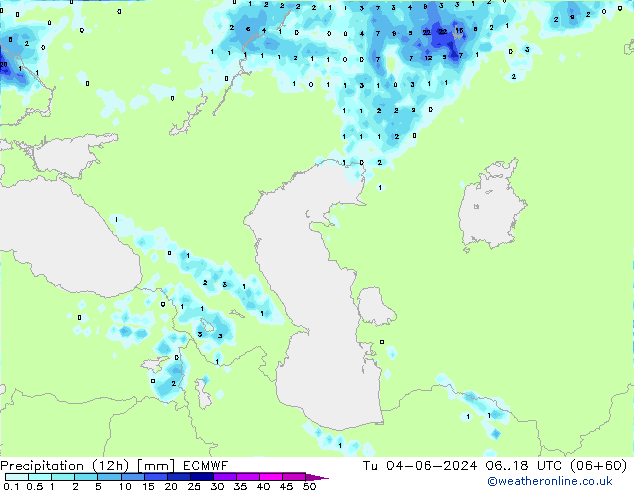 Precipitation (12h) ECMWF Tu 04.06.2024 18 UTC