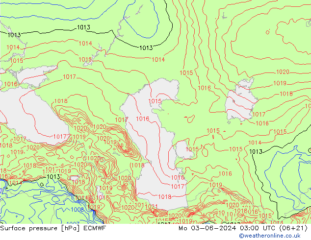 приземное давление ECMWF пн 03.06.2024 03 UTC