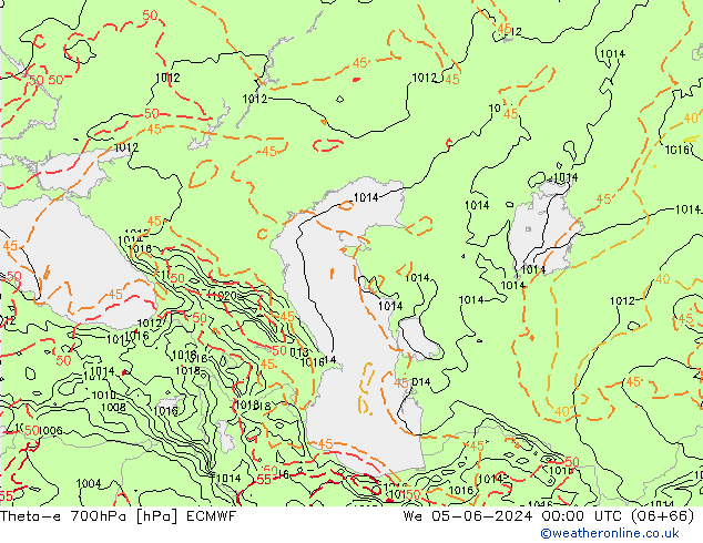 Theta-e 700hPa ECMWF St 05.06.2024 00 UTC
