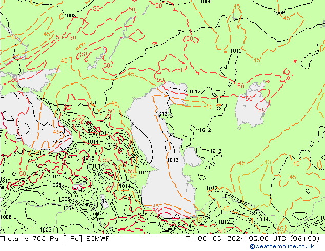 Theta-e 700гПа ECMWF чт 06.06.2024 00 UTC