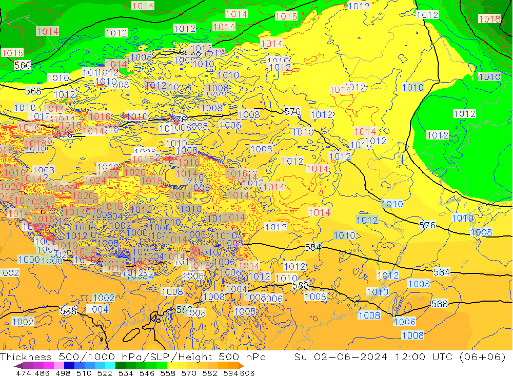 500-1000 hPa Kalınlığı ECMWF Paz 02.06.2024 12 UTC