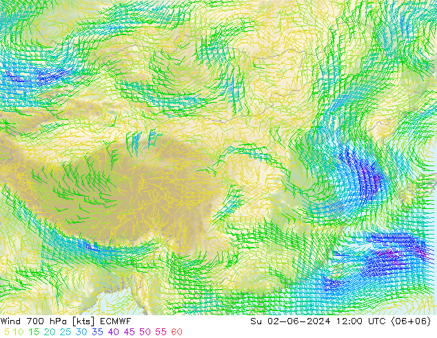 Wind 700 hPa ECMWF So 02.06.2024 12 UTC