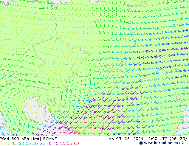 Wind 500 hPa ECMWF Po 03.06.2024 12 UTC