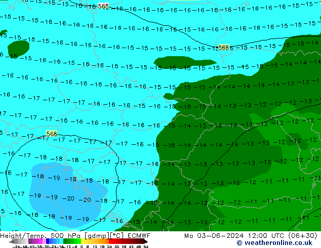 Z500/Yağmur (+YB)/Z850 ECMWF Pzt 03.06.2024 12 UTC